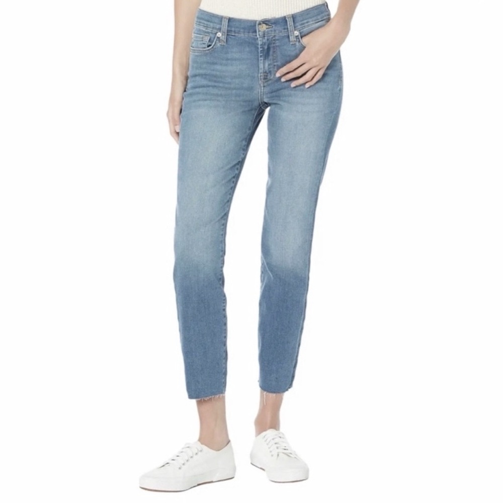 7 For All Mankind Gwenevere Ankle Skinny Blue Jeans raw hem size 24